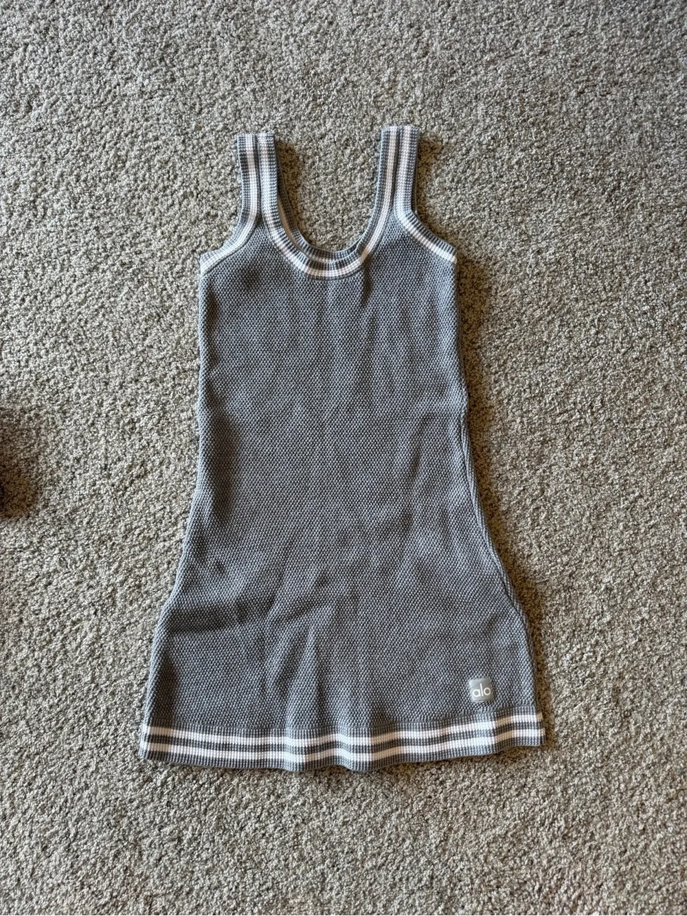 ALO Yoga Grey Ribbed Tank Dress with Contrast Trim